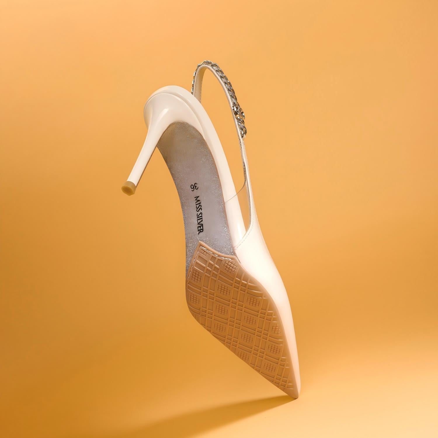 Off-White Patent Leather Pointed Toe Slingback Pumps