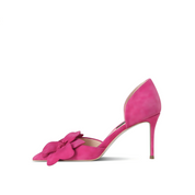 Fuchsia Pink Suede 3D Flower Appliqué Pointed Toe Stiletto Heels